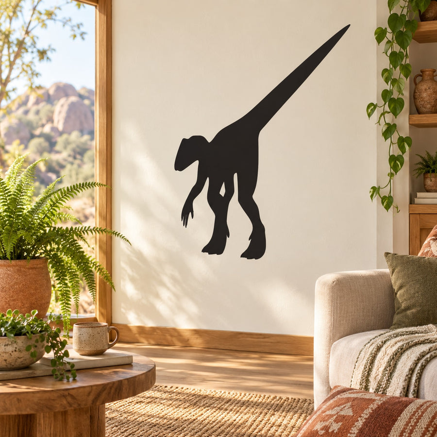 Walking away dinosaur silhouette decal in black