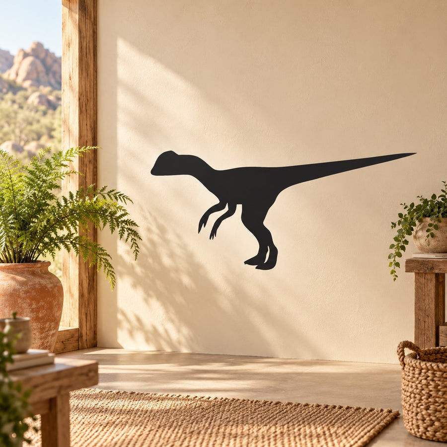 Standing Dilophosaurus dinosaur wall decal silhouette in black