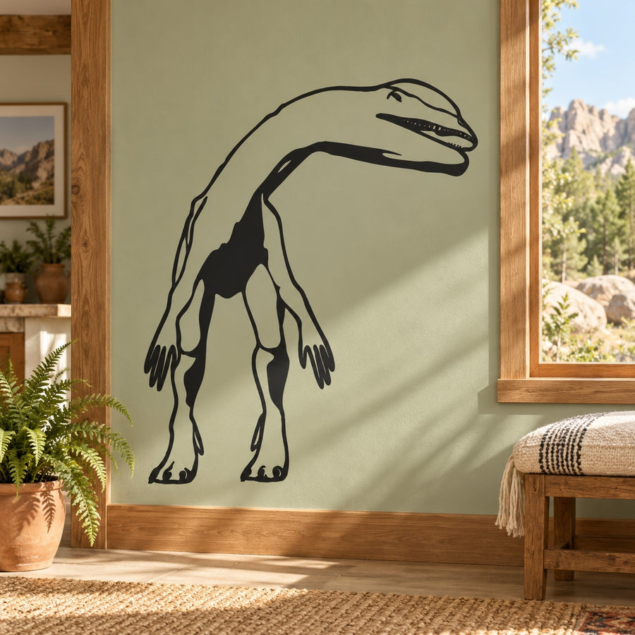 Dilophosaurus dinosaur wall decal, black outline with frill detail