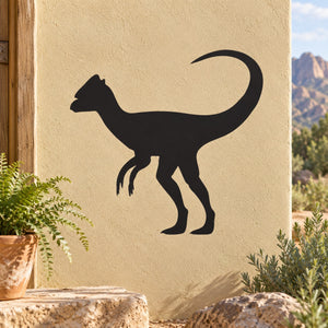 Black dinosaur decal silhouette with spiked frill and long curved tail