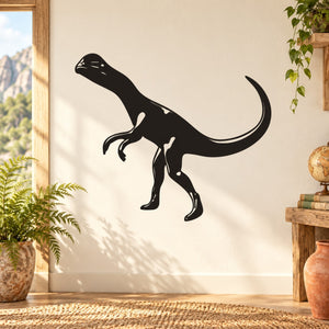 Black Dilophosaurus dinosaur wall decal silhouette with frill and open mouth