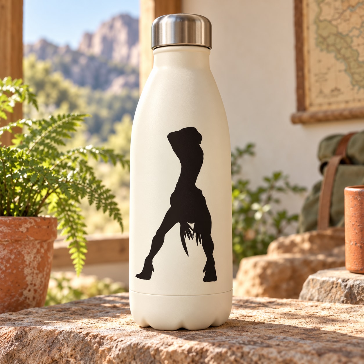 Black confused dinosaur silhouette decal