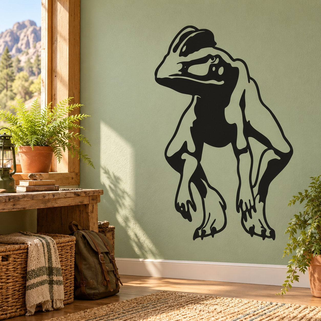 Crouching Dilophosaurus wall decal, detailed black outline and frill