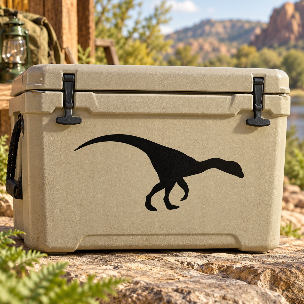 Black Dilophosaurus dinosaur decal sticker with open frill silhouette