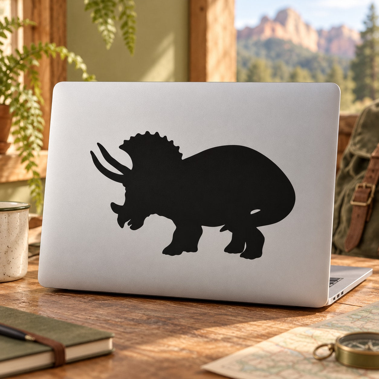 Black triceratops silhouette decal sticker