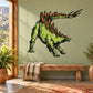 Green stegosaurus attack sticker with orange plates in dynamic running pose