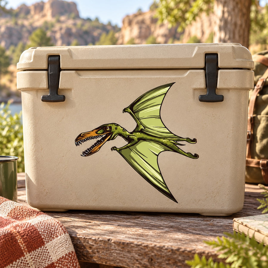 Green pterodactyl dinosaur vinyl wall decal sticker with wings spread