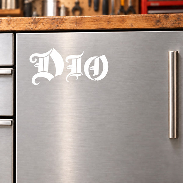 Ornate white DIO logo decal