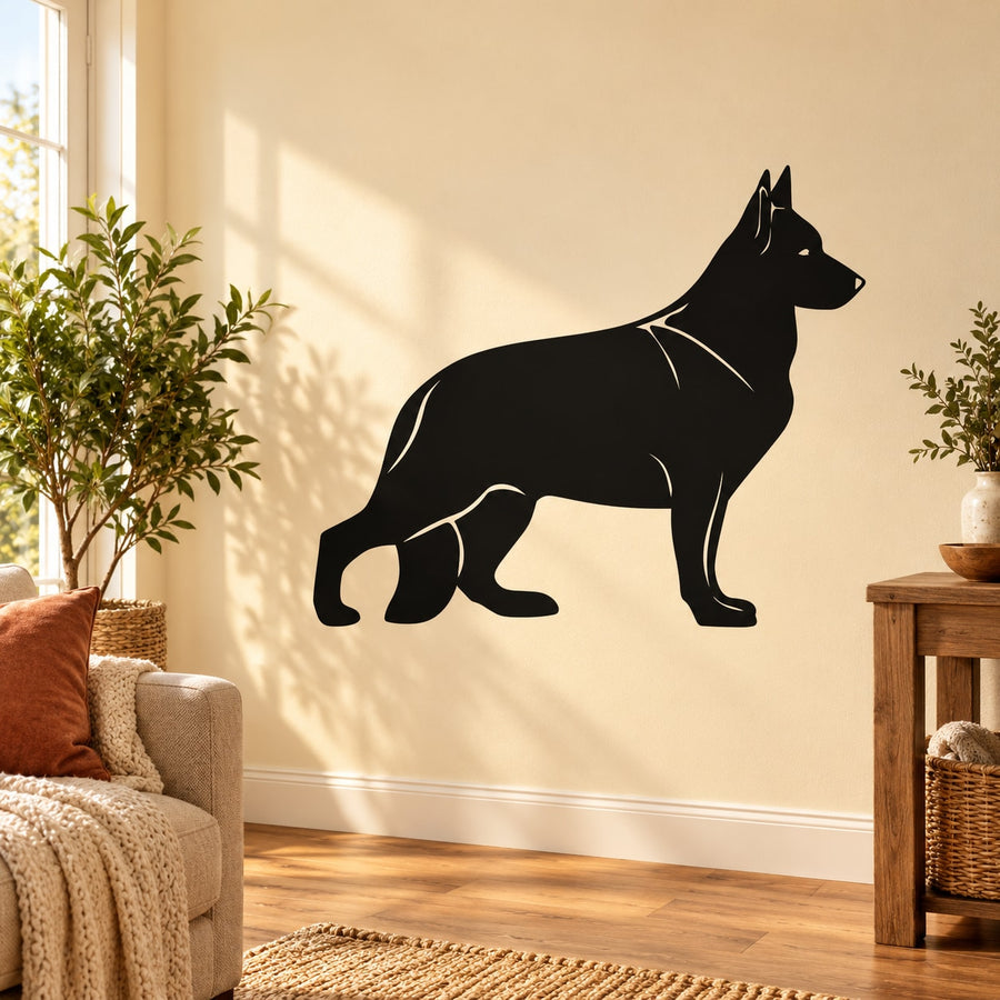 German Shepherd silhouette wall decal, bold black dog outline