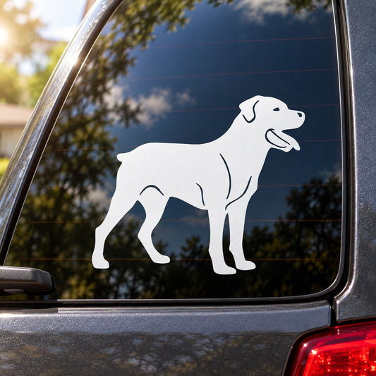 Detailed pit bull decal, white dog silhouette for car window