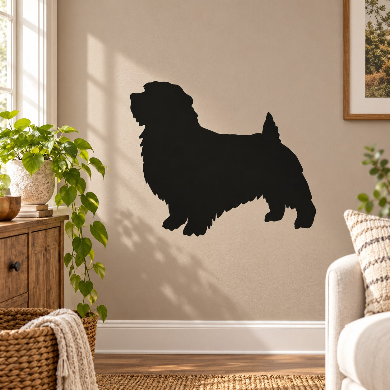 Norfolk Terrier dog silhouette wall decal, black dog outline