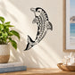Dolphin wall decal with bold Aztec-style tribal pattern, black on light background