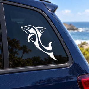 Tribal dolphin decal on car window