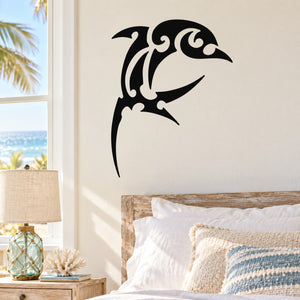 Black tribal dolphin wall decal with fin and tail silhouette