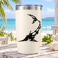 White tumbler cup with black tribal swordfish decal