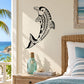 Black dolphin decal with detailed line art, shown on a wall