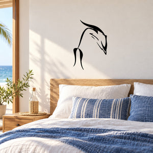 Diving dolphin wall decal, black silhouette with angled fin and tail