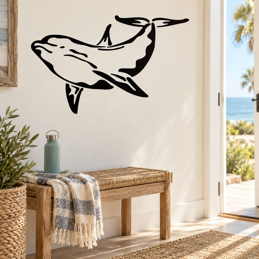 Black water dolphin wall decal with streamlined fin and tail