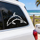 White wavy dolphin decal on car window