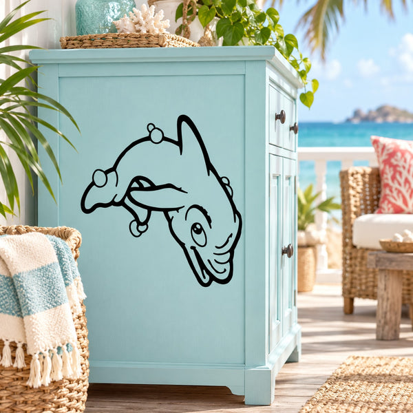 Kids dolphin bubbles wall decal with cartoon dolphin and bubble outlines
