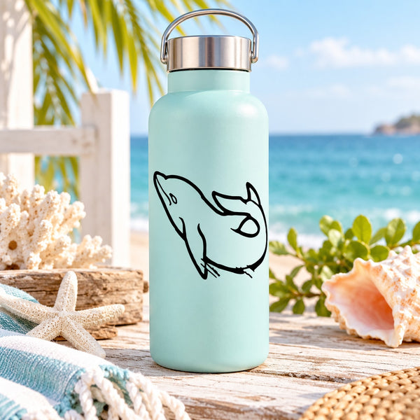 Swimming dolphin decal on mint water bottle