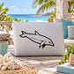 Dolphin decal sticker with black line-art dolphin graphic on a light surface