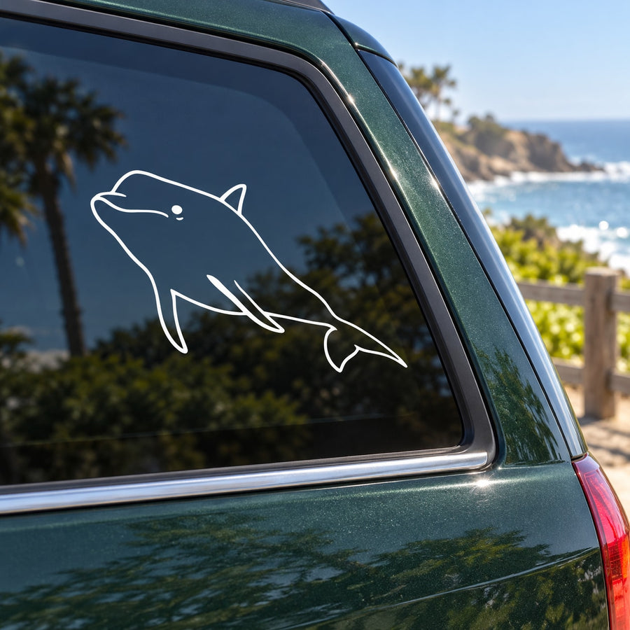 Dolphin outline car window decal in white