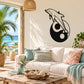 Black dolphin yin-yang wall decal with swirl teardrop symbol and bold outline