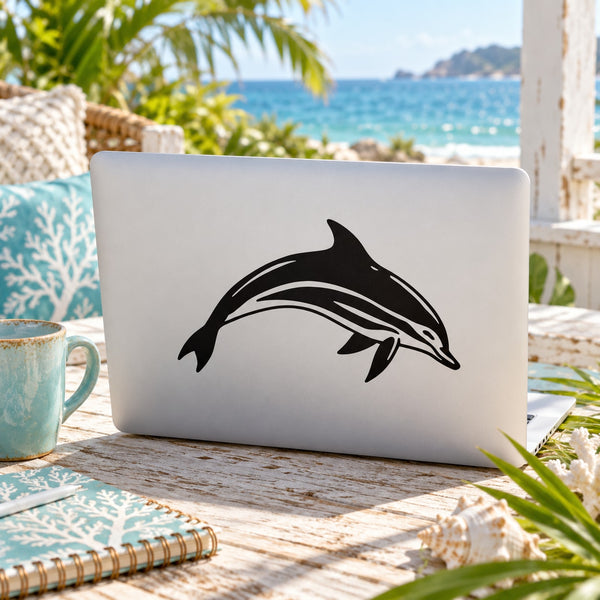 Striped dolphin wall decal in black on white rectangle
