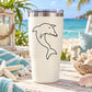 White insulated tumbler with stainless lid and dolphin decal