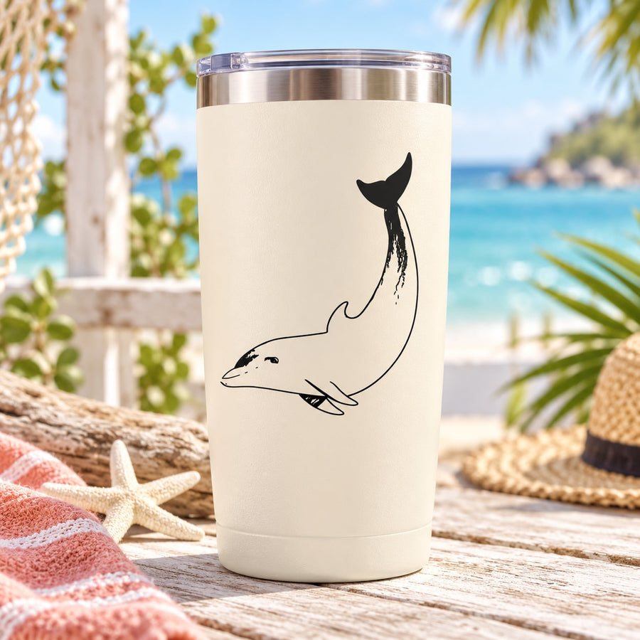 Dolphin diving decal featuring a black silhouette on a white surface