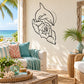 Black line-art dolphin with rose and moon wall decal