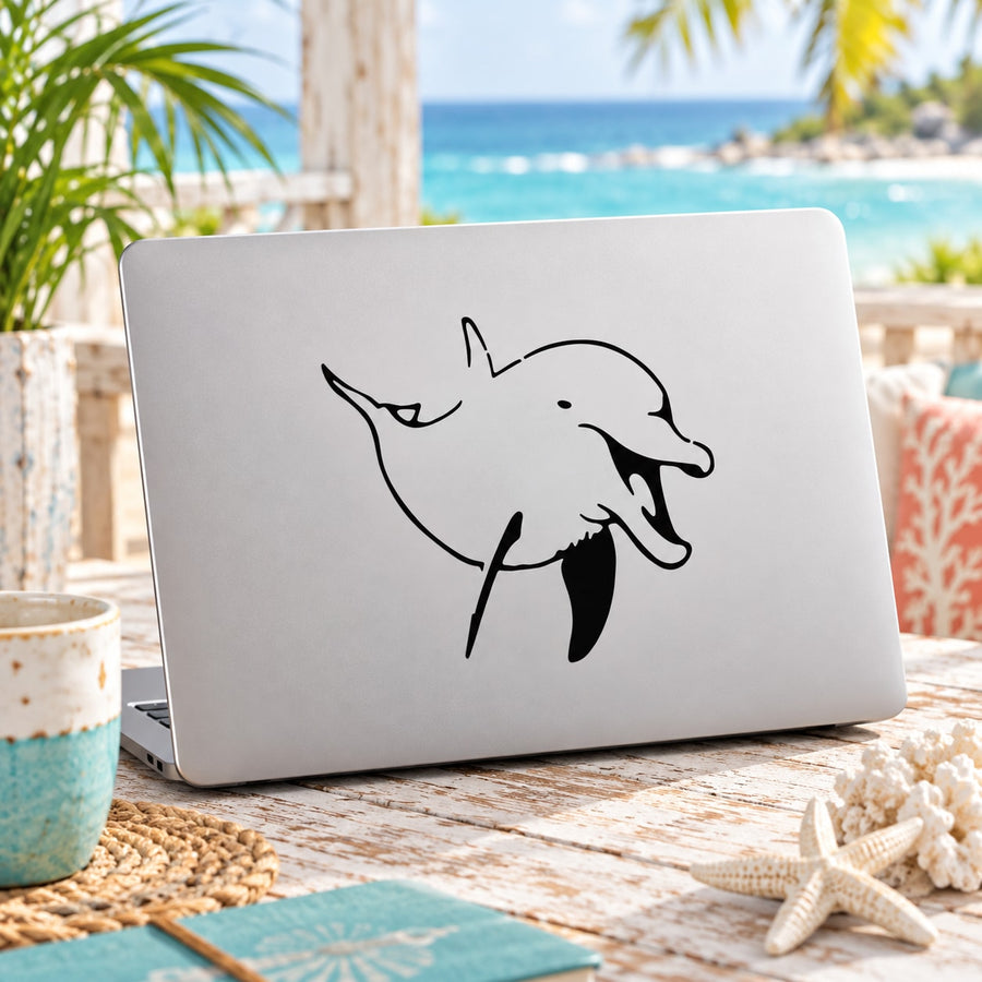 Playful dolphin vinyl decal, black leaping dolphin