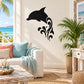 Black dolphin wall decal with ornamental tribal swirls