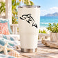 White tumbler with black tribal dolphin decal