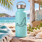 Turquoise bottle with black dolphin and bubbles looking up decal
