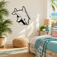 Kids dolphin swimming wall decal with moon, black outline and light accents