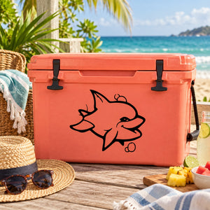 Orange cooler with black dolphin decal illustration