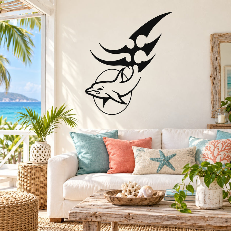 Dolphin tail blade decal sticker with bold black outline for walls and windows