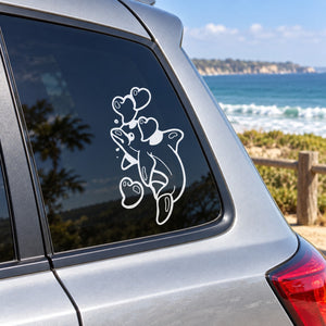 White dolphin decal with bubbling hearts for car windows and doors