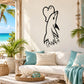 Dolphin touching heart wall decal, black outline design