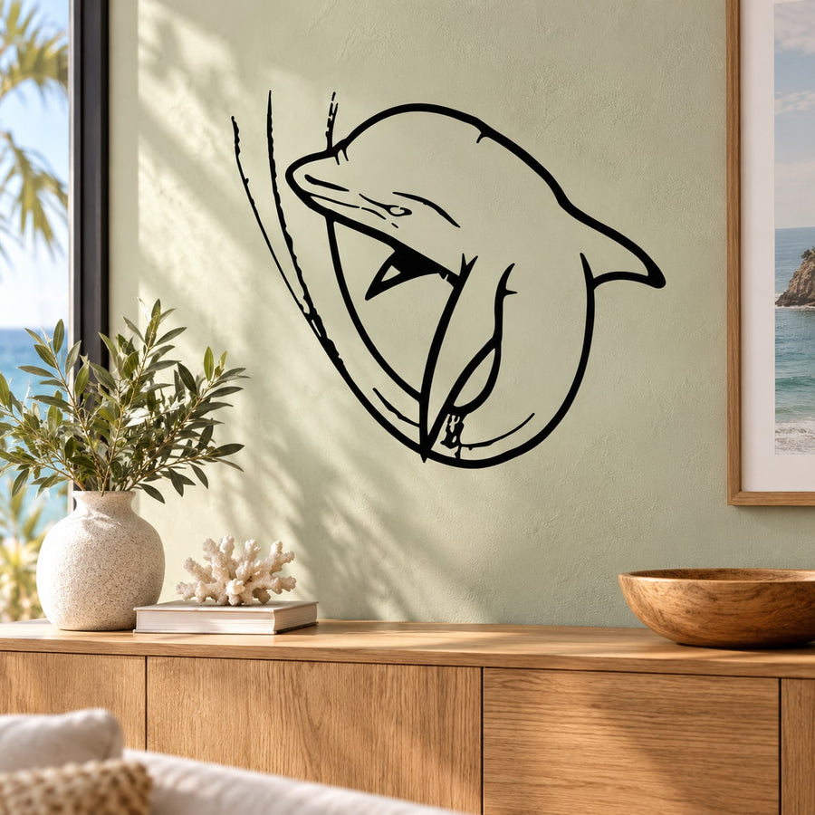 Baby dolphin decal, black line-art dolphin face