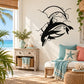 Black dolphin and moon outline wall decal with small bubbles