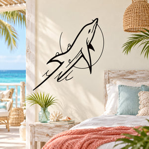 Dolphin splash wall decal in black outline