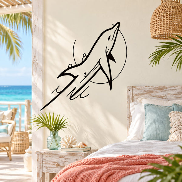 Dolphin splash wall decal in black outline