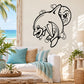Cartoon dolphin and moon wall decal with black outline