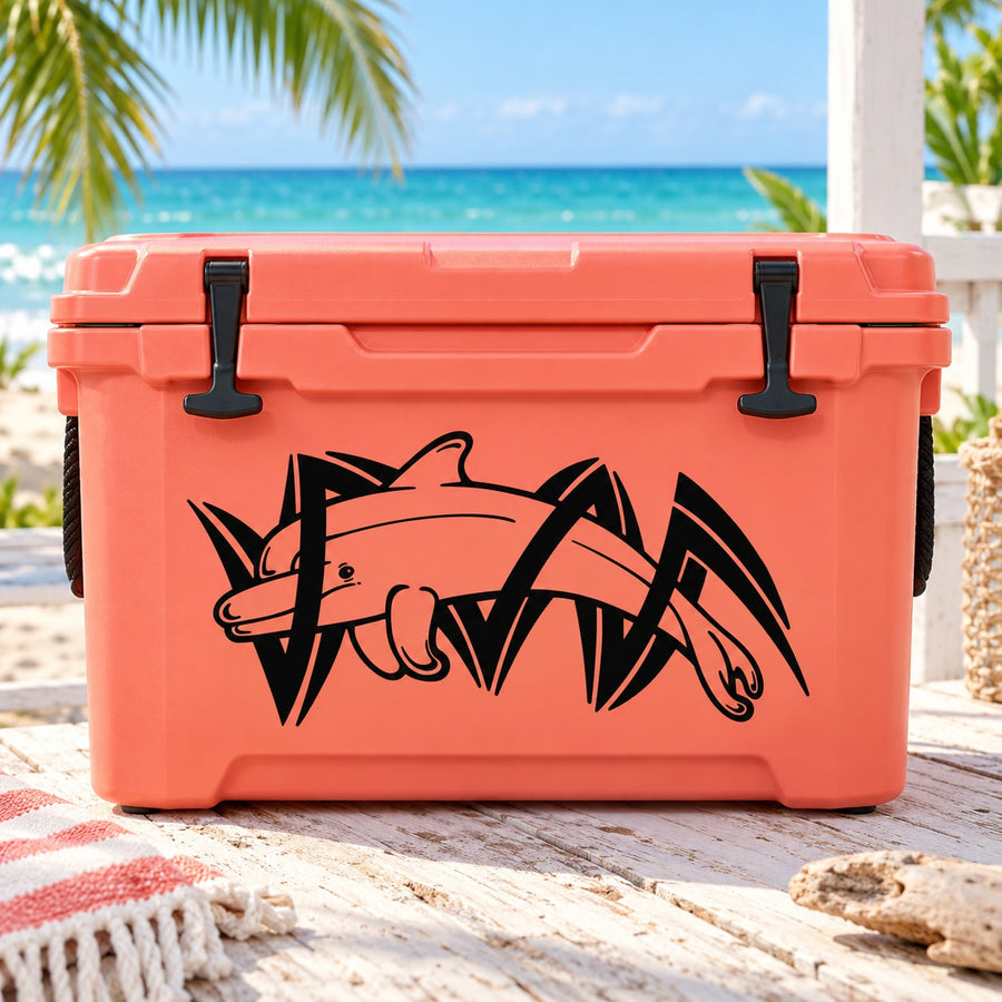 Orange cooler with zigzag dolphin decal