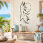 Black dolphin line-art wall decal with moon and splashes