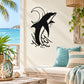 Black dolphin splash wall decal with crescent moon design