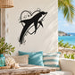 Dolphin wall decal with heart and moon design in black